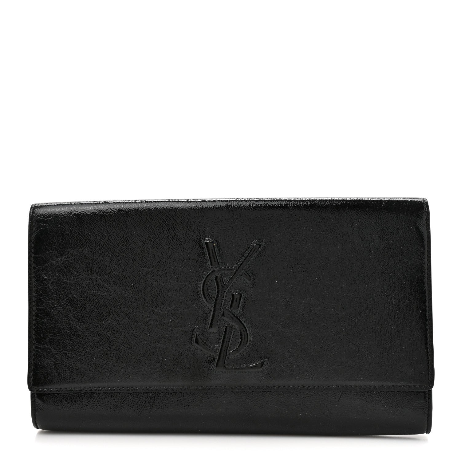 Saint Laurent Textured Patent Monogram Large Belle De Jour Clutch Black
