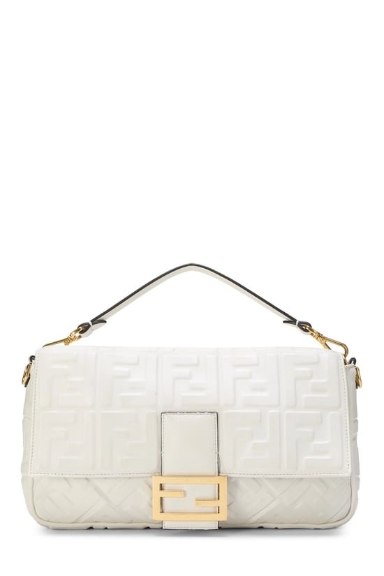 White Embossed Convertible Baguette Large
