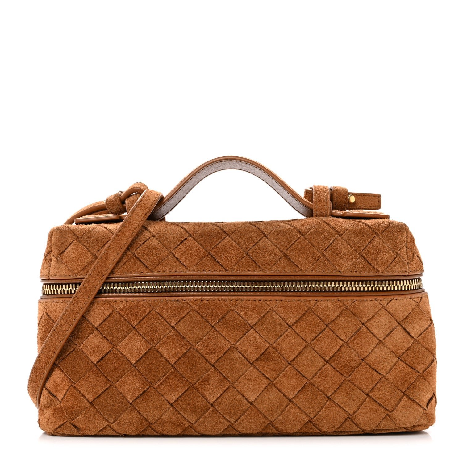 Bottega Veneta Suede Intrecciato Bang Bang Vanity Case Amber