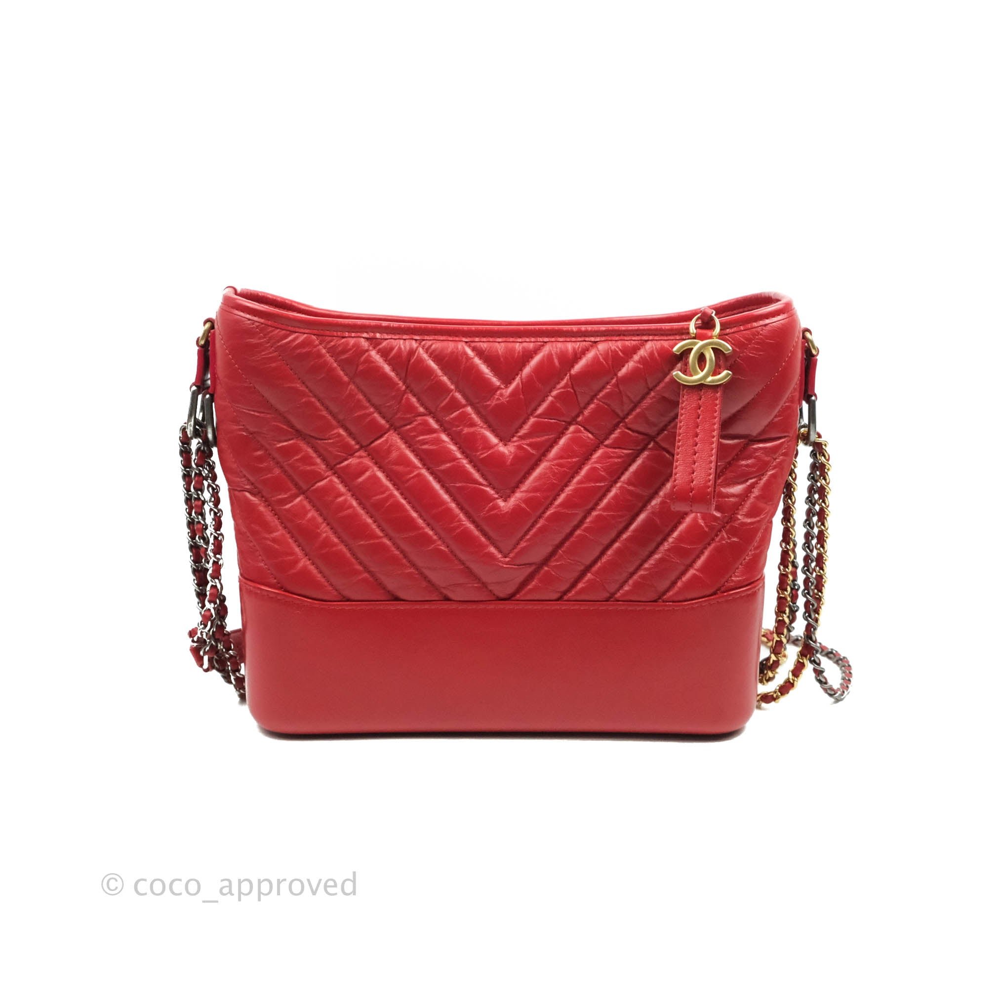 Chanel Chevron Medium Gabrielle Hobo Red Aged Calfskin Mixed Hardware