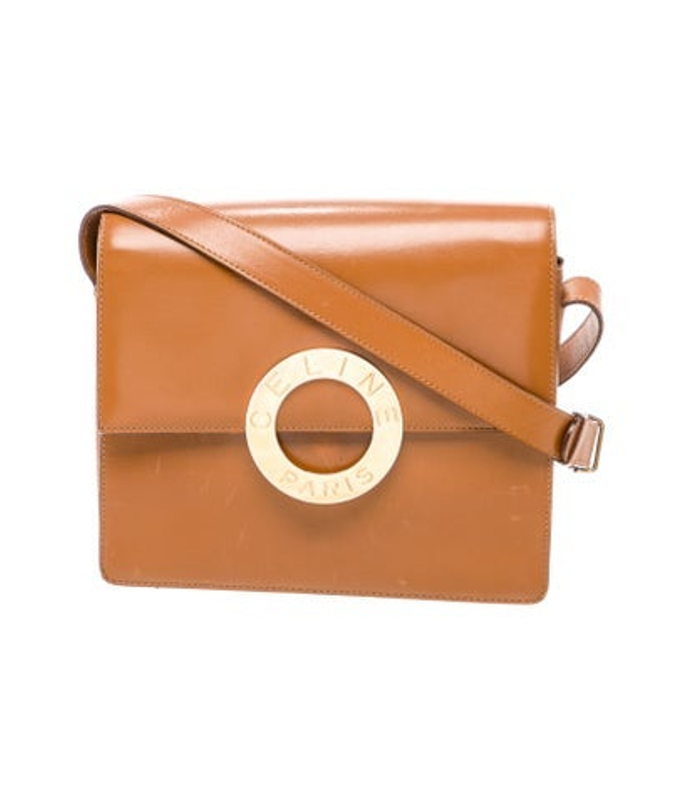 Celine Leather Vintage Gold Circle Box Rectangle Shoulder Bag Vintage