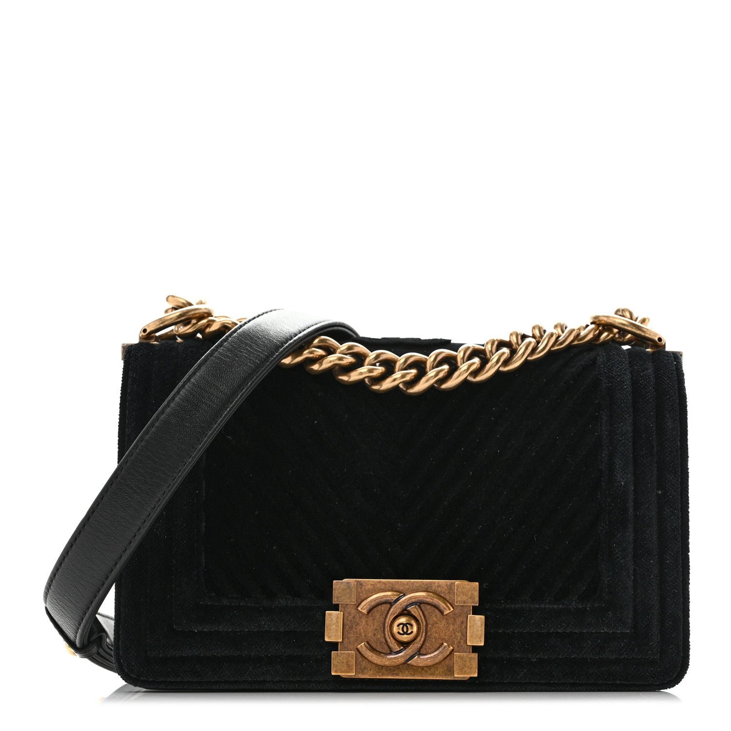 Chanel Velvet Chevron Quilted Small Boy Flap Black