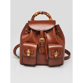 Gucci Brown Smooth Leather Bamboo Handle Small Backpack Bag