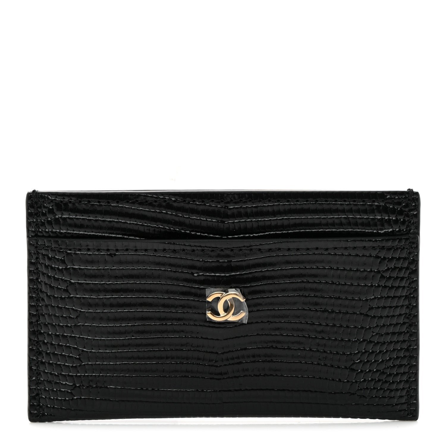 Calfskin Lizard Embossed Card Holder Black