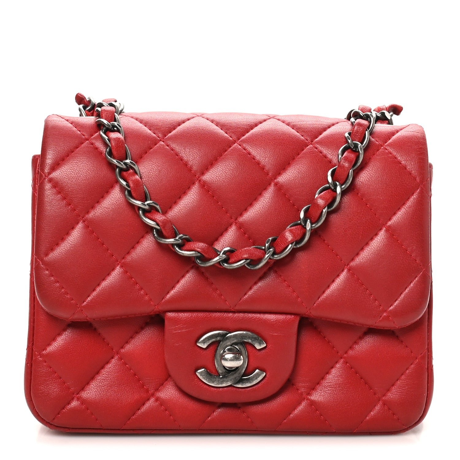 Chanel Lambskin Quilted Mini Square Flap Red