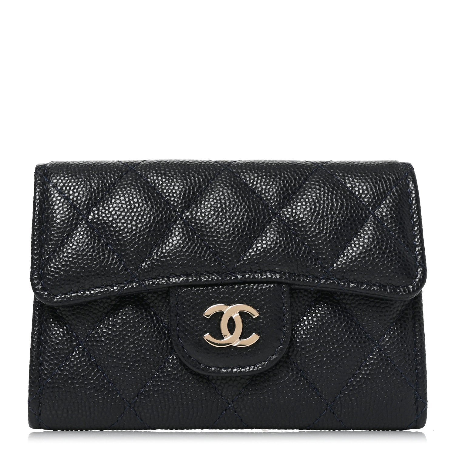 Chanel Caviar Quilted Flap Card Holder Navy Blue