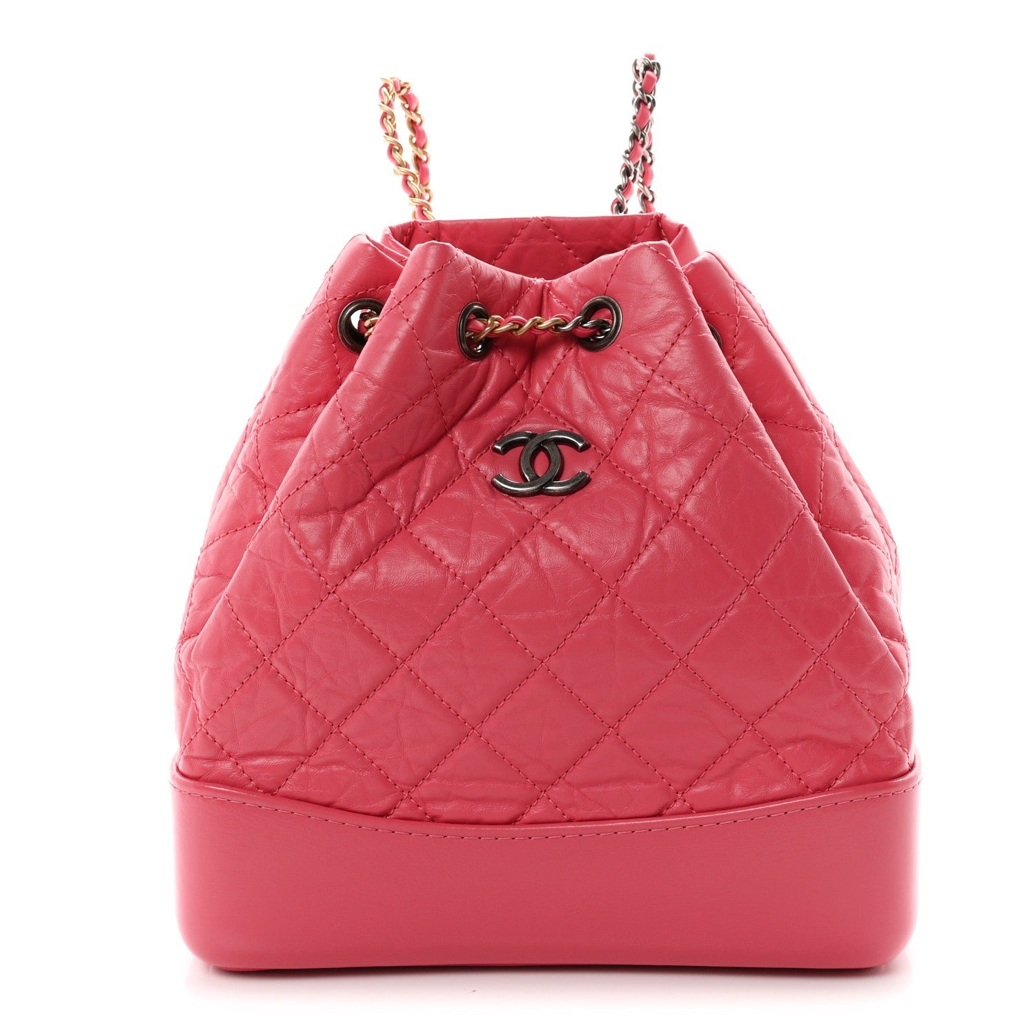 Chanel Aged Calfskin Quilted Small Gabrielle Backpack Dark Pink