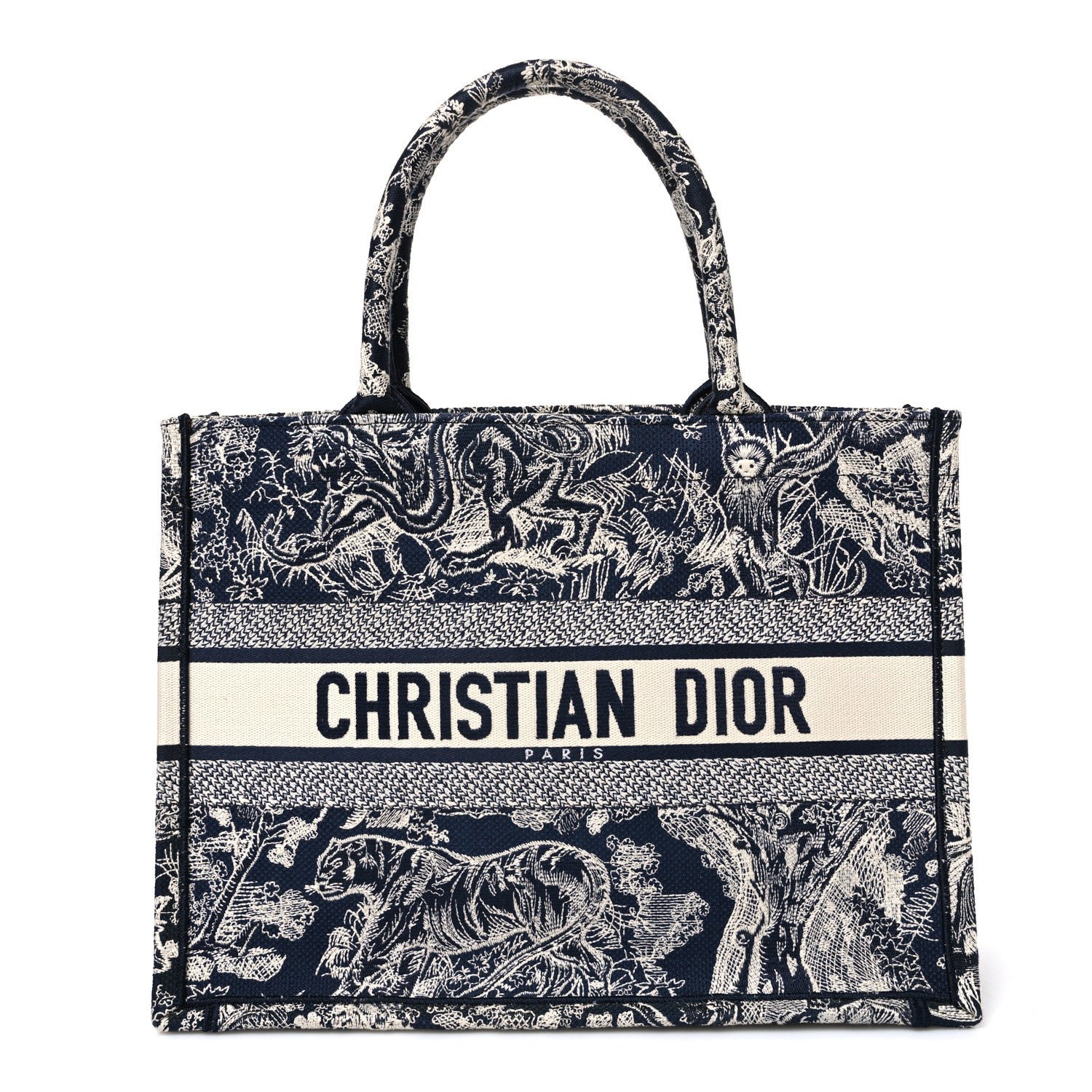 Christian Dior Canvas Embroidered Medium Dioriviera Toile De Jouy Reverse Book Tote Blue