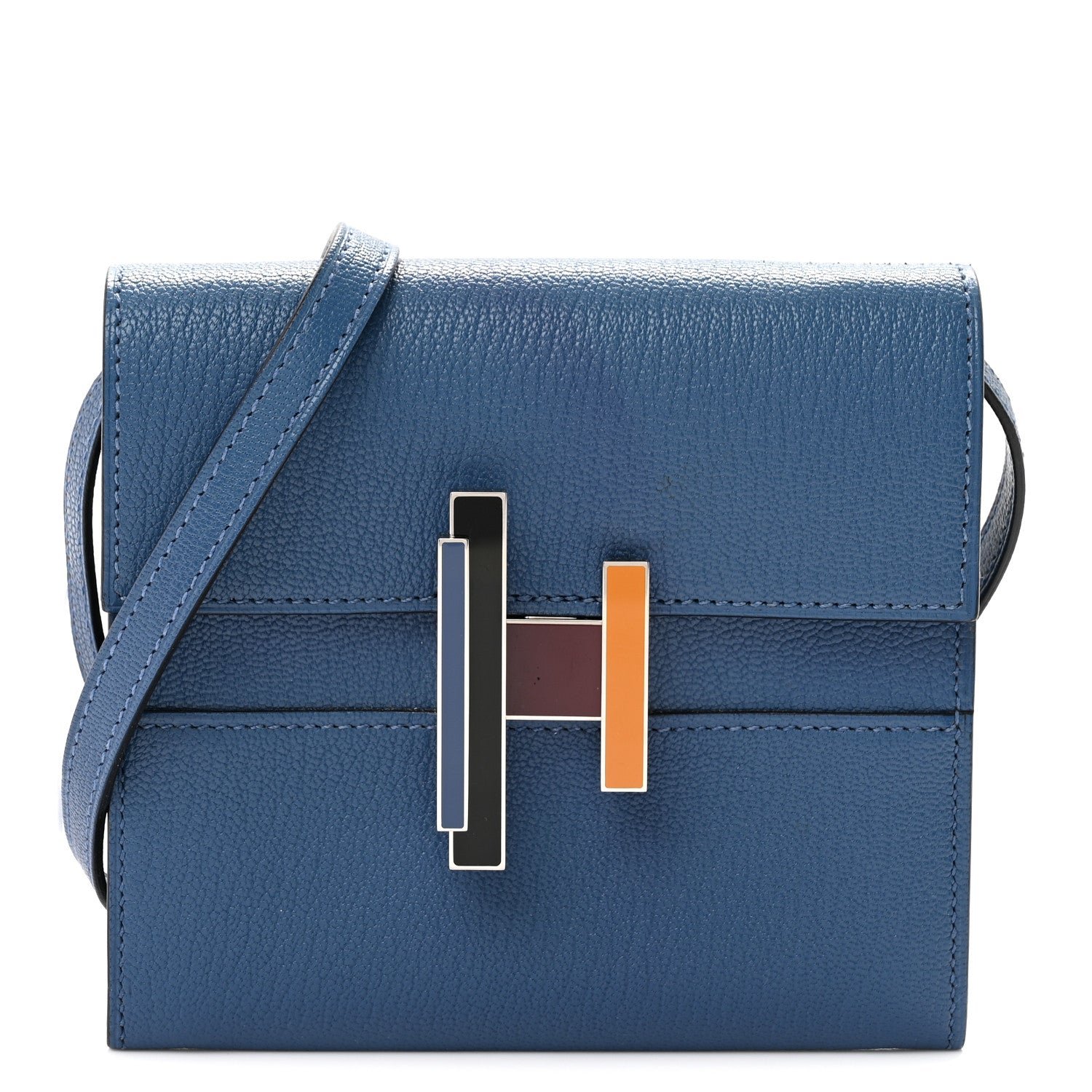 Hermes Chevre Mysore Enamel Mini Cinhetic Wallet  Bleu Brighton