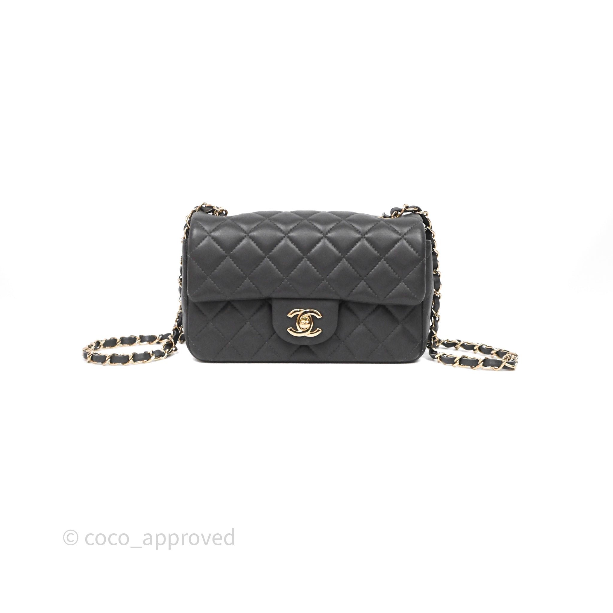 Chanel Mini Rectangular Quilted Dark Grey Lambskin Gold Hardware