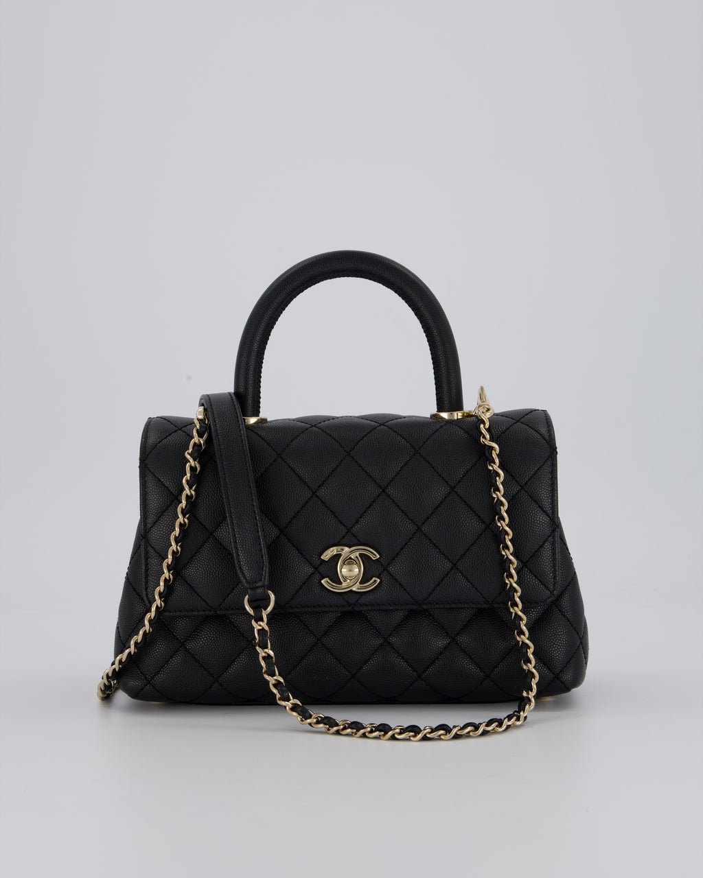 Chanel Small Coco Top Handle In Caviar Quilted Leather with Champagne Gold Hardware