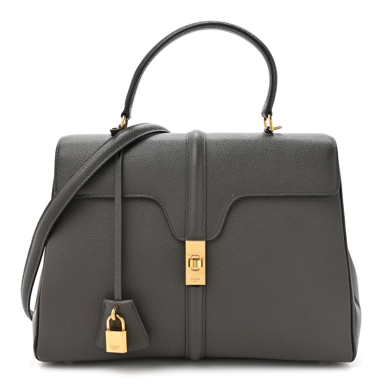 Celine Grained Calfskin Classique Medium 16 Top Handle Bag Grey