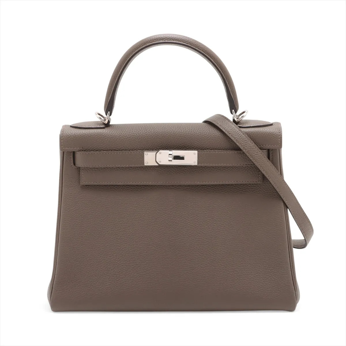 Hermès Kelly 28 Le Tournay Taurillon Clemence Taupe Grey Silver Metal Fittings