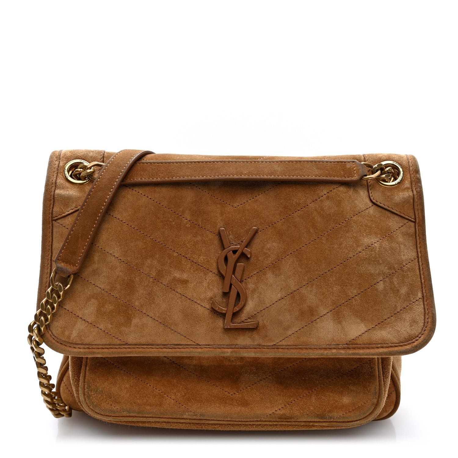 Saint Laurent Suede Monogram Medium Niki Chain Satchel Cinnamon