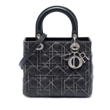 Lambskin Medium Lambskin Cannage Contrast Stitch Lady Dior