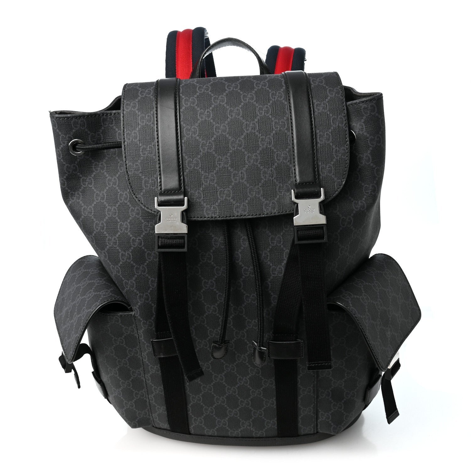 Gucci Soft GG Supreme Monogram Large Double Buckle Backpack Black