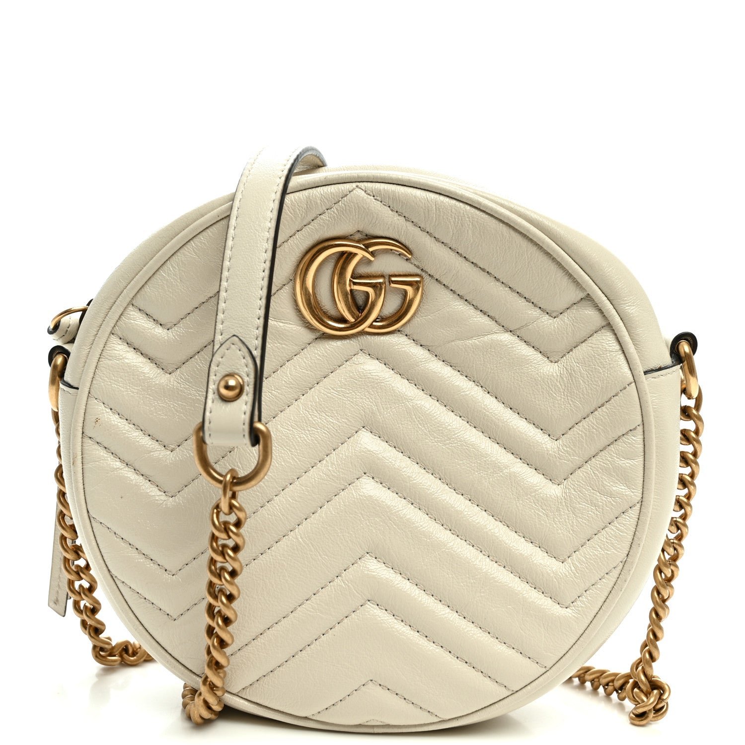 Gucci Calfskin Matelasse Mini GG Marmont Round Shoulder Bag White White