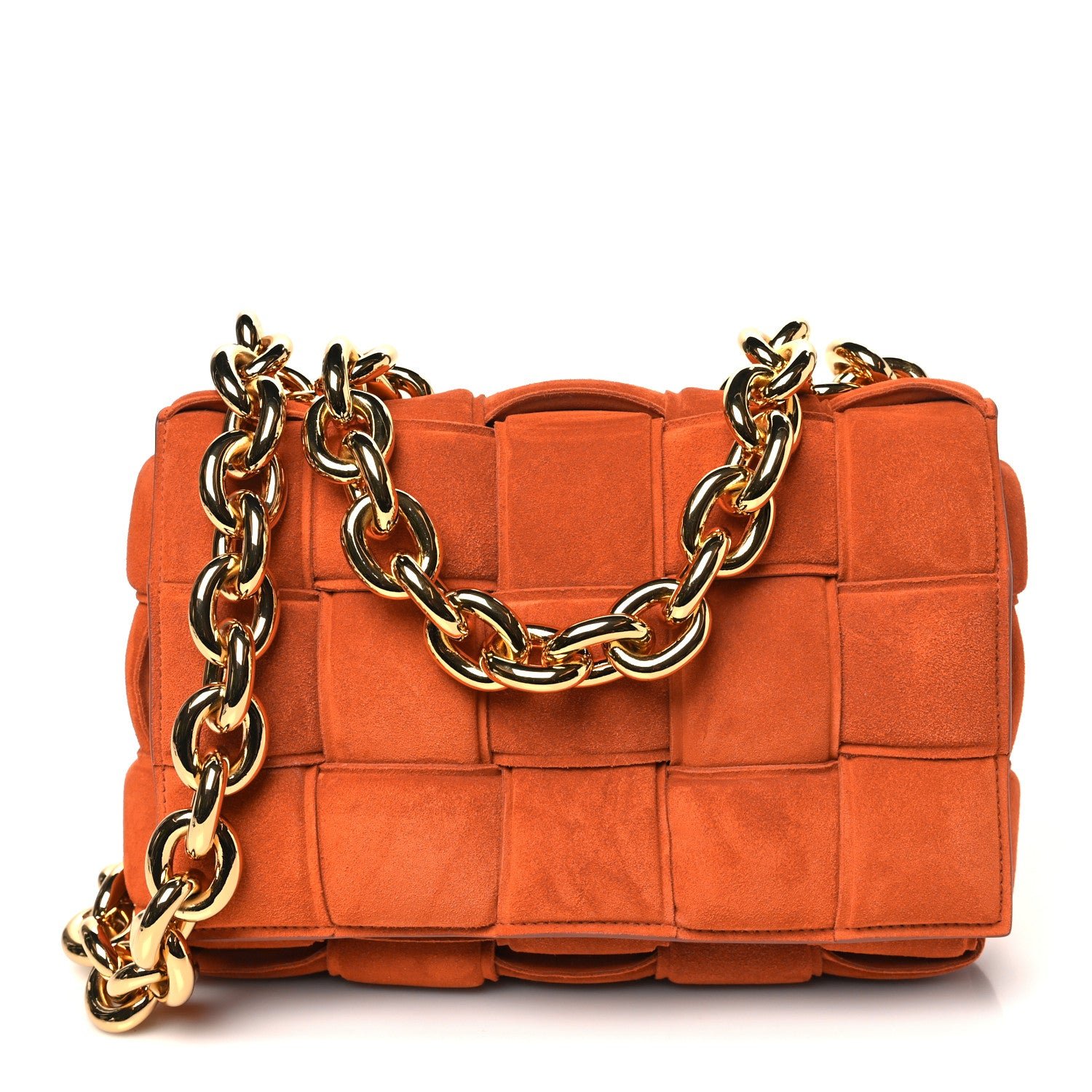 Bottega Veneta Suede Maxi Intrecciato Padded Chain Cassette Crossbody Bag Maple