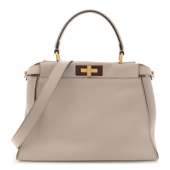 Fendi Vitello Seta Shiny Nappa Medium Peekaboo Iconic Satchel Grigio Polvere Bois de Rose