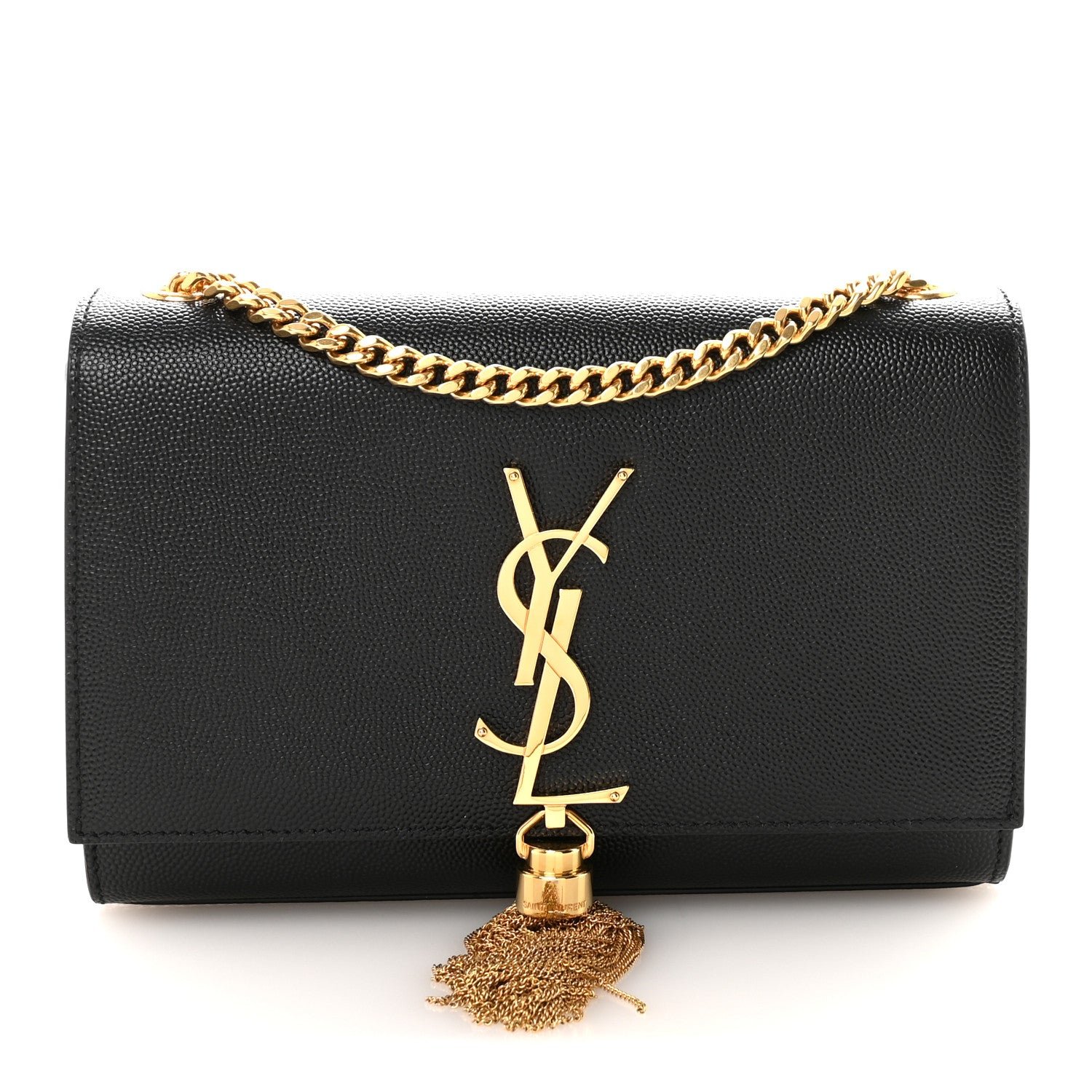 Saint Laurent Calfskin Crocodile Embossed Small Classic Monogram Kate Tassel Satchel Black