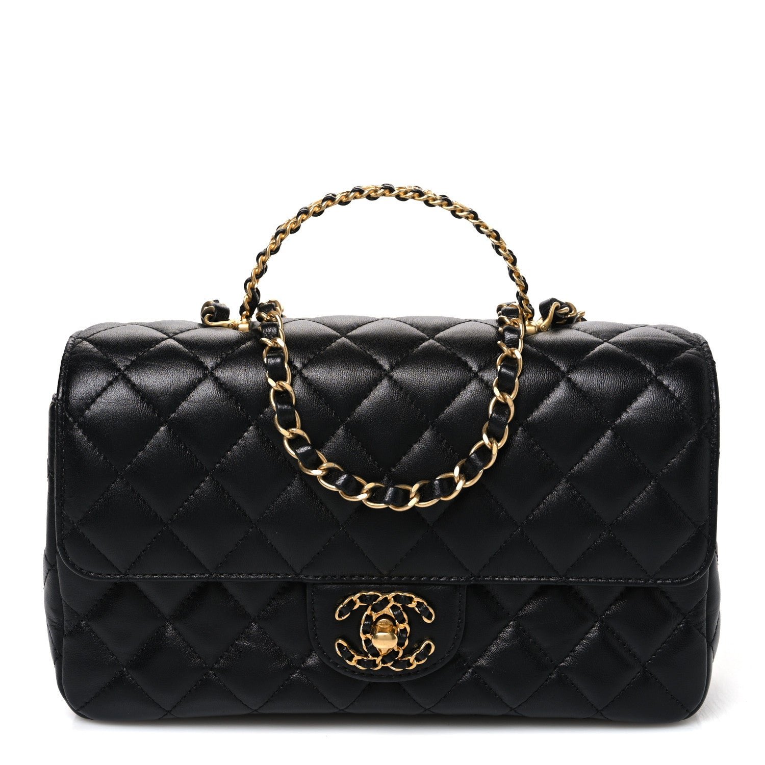 Chanel Lambskin Quilted Small Strass On Top Flap Bag Black
