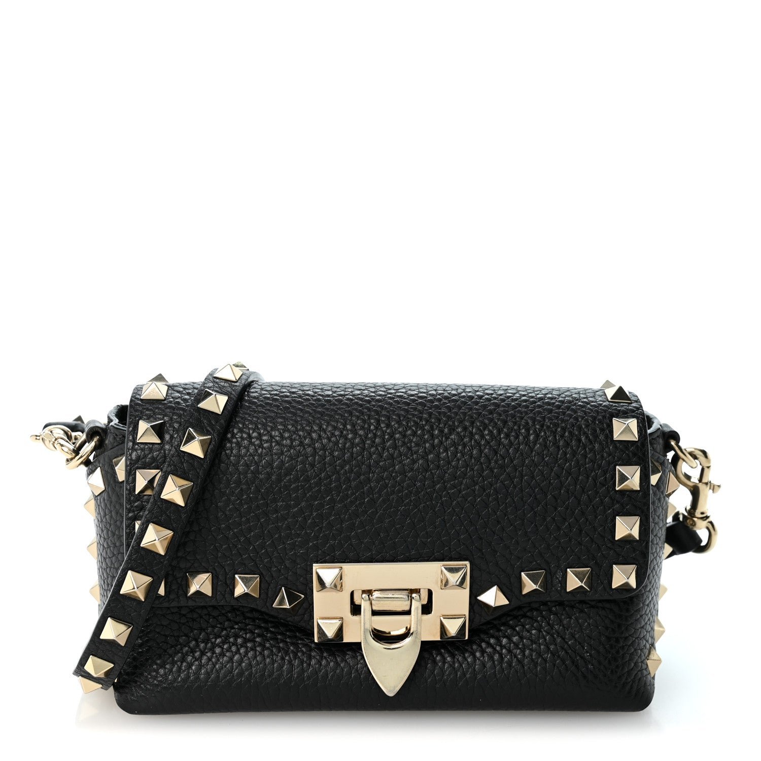 Valentino Garavani Pebbled Calfskin Mini Rockstud Crossbody Bag Black