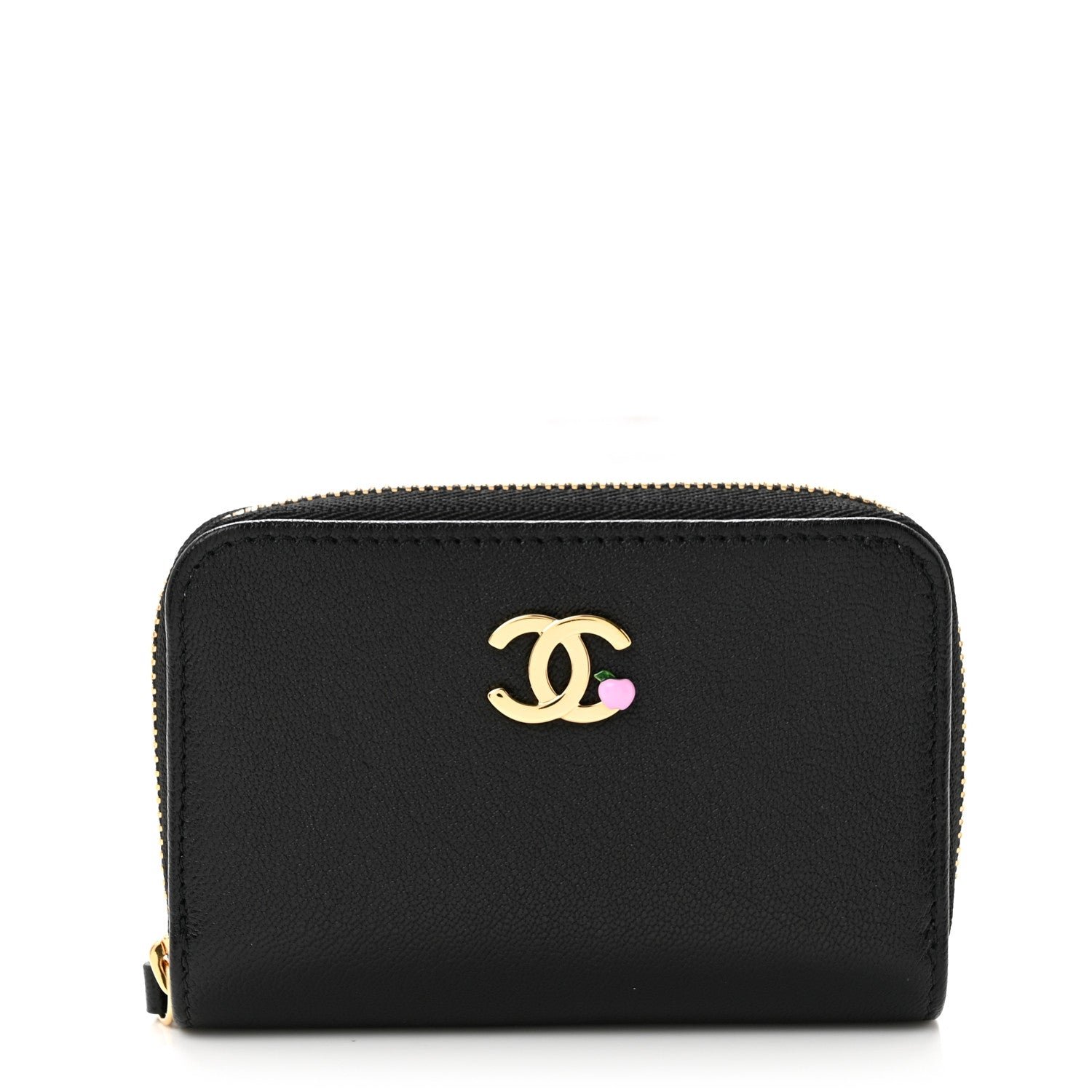 Chanel Grained Goatskin CC Apple Zip Coin Purse Black