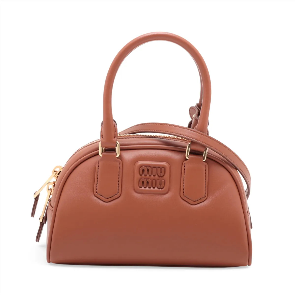Miu Miu 5BB191 Leather 2 Way Handbag Brown
