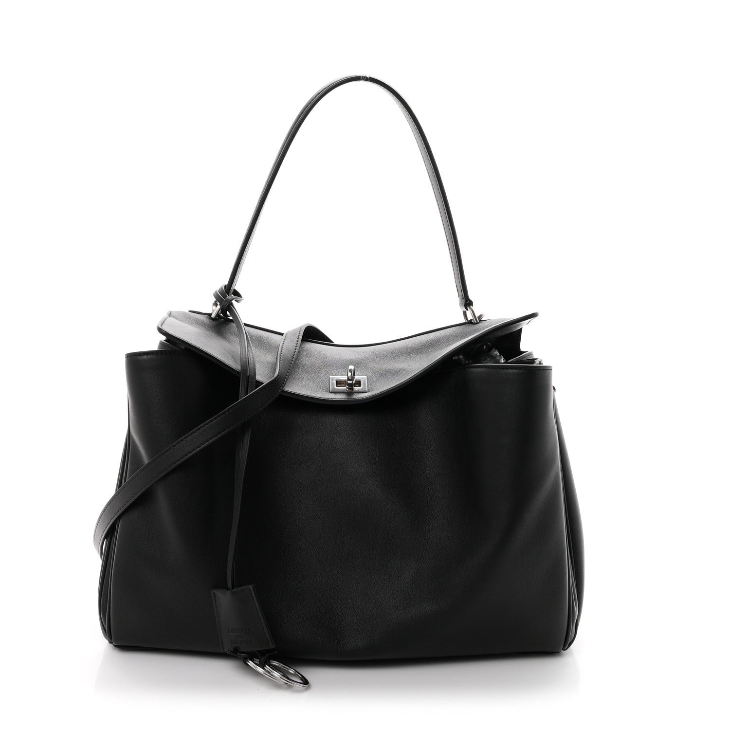 Balenciaga Natural Smooth Calfskin Medium Rodeo Top Handle Handbag Black
