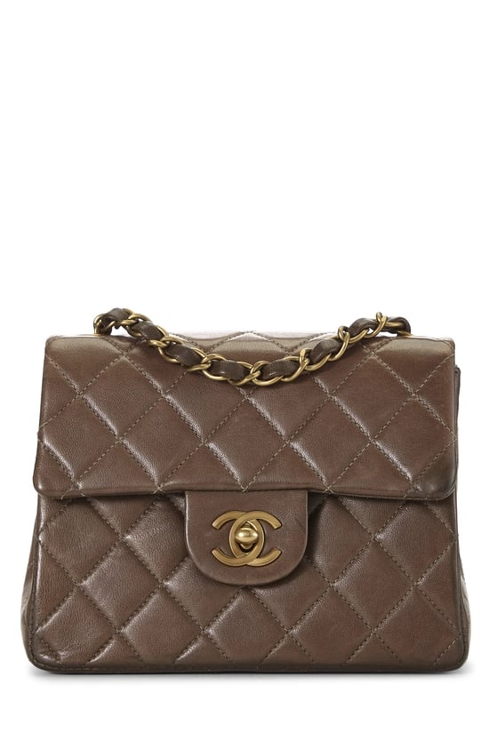 Brown Quilted Lambskin Half Flap Mini
