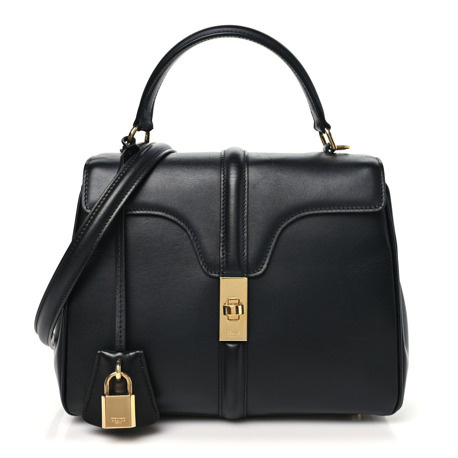 Celine Satinated Calfskin Small 16 Top Handle Bag Black
