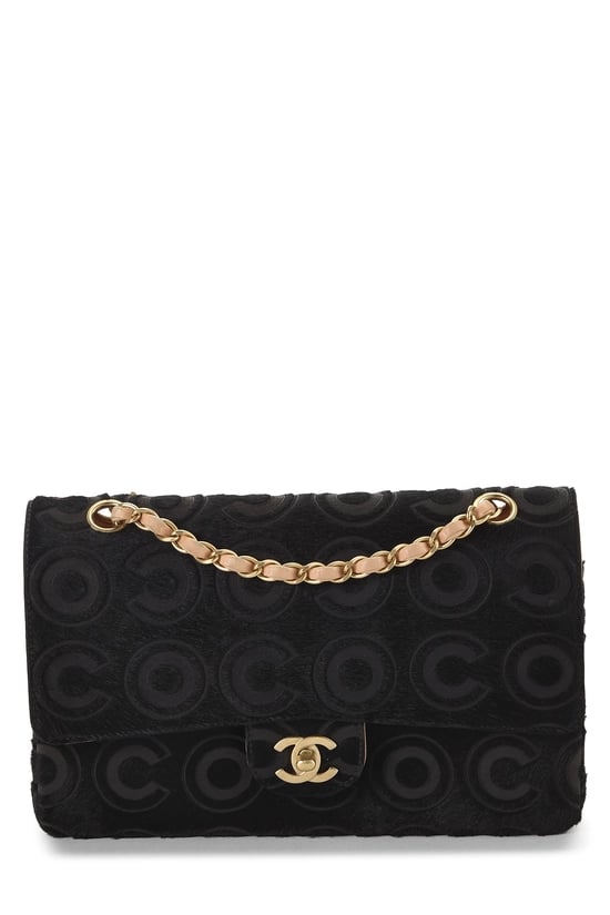 Black Ponyhair Classic Double Flap Medium