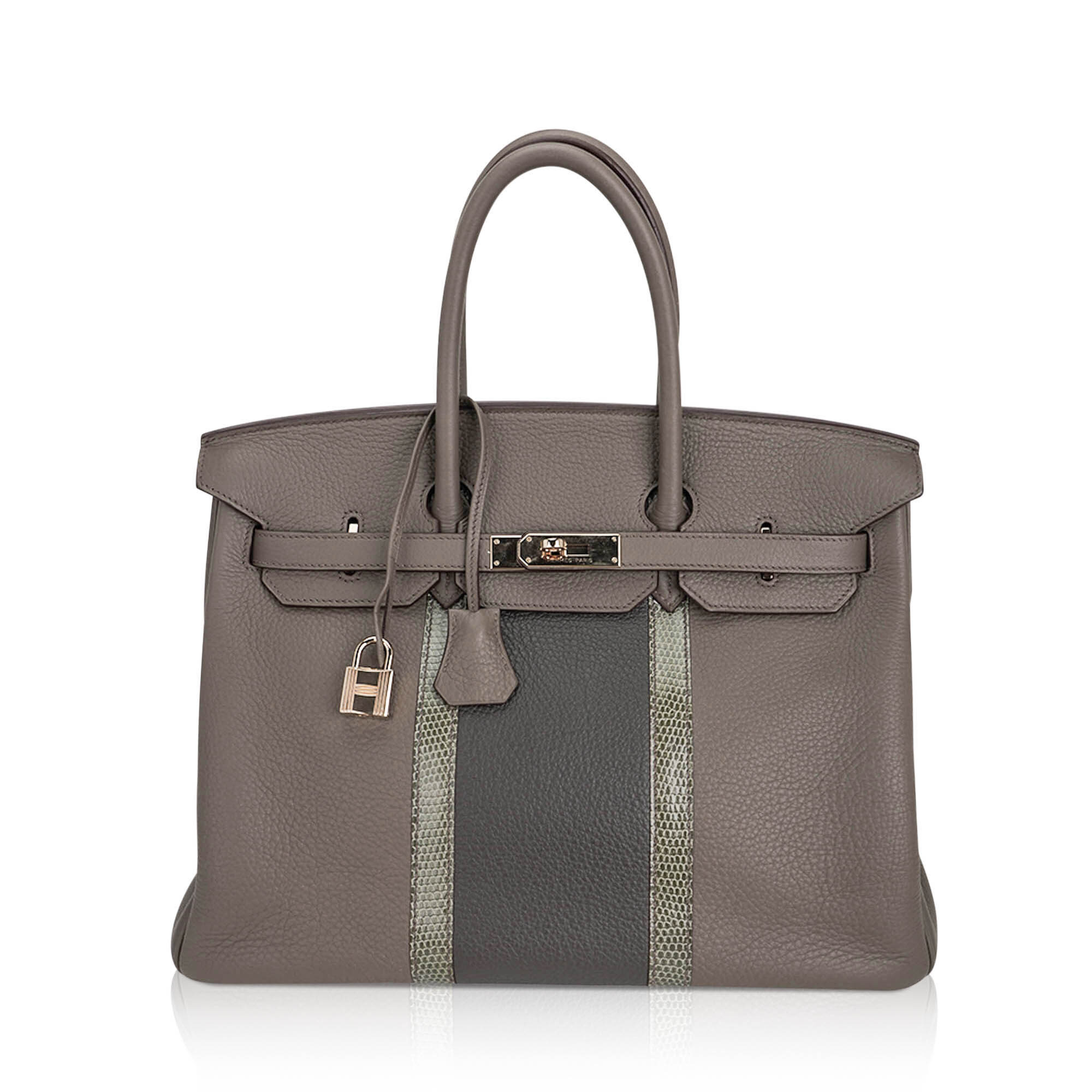Hermes Hermes Limited Edition Club Birkin 35 Bag Etain & Graphite Clemence Leather Gris Fonce Lizard