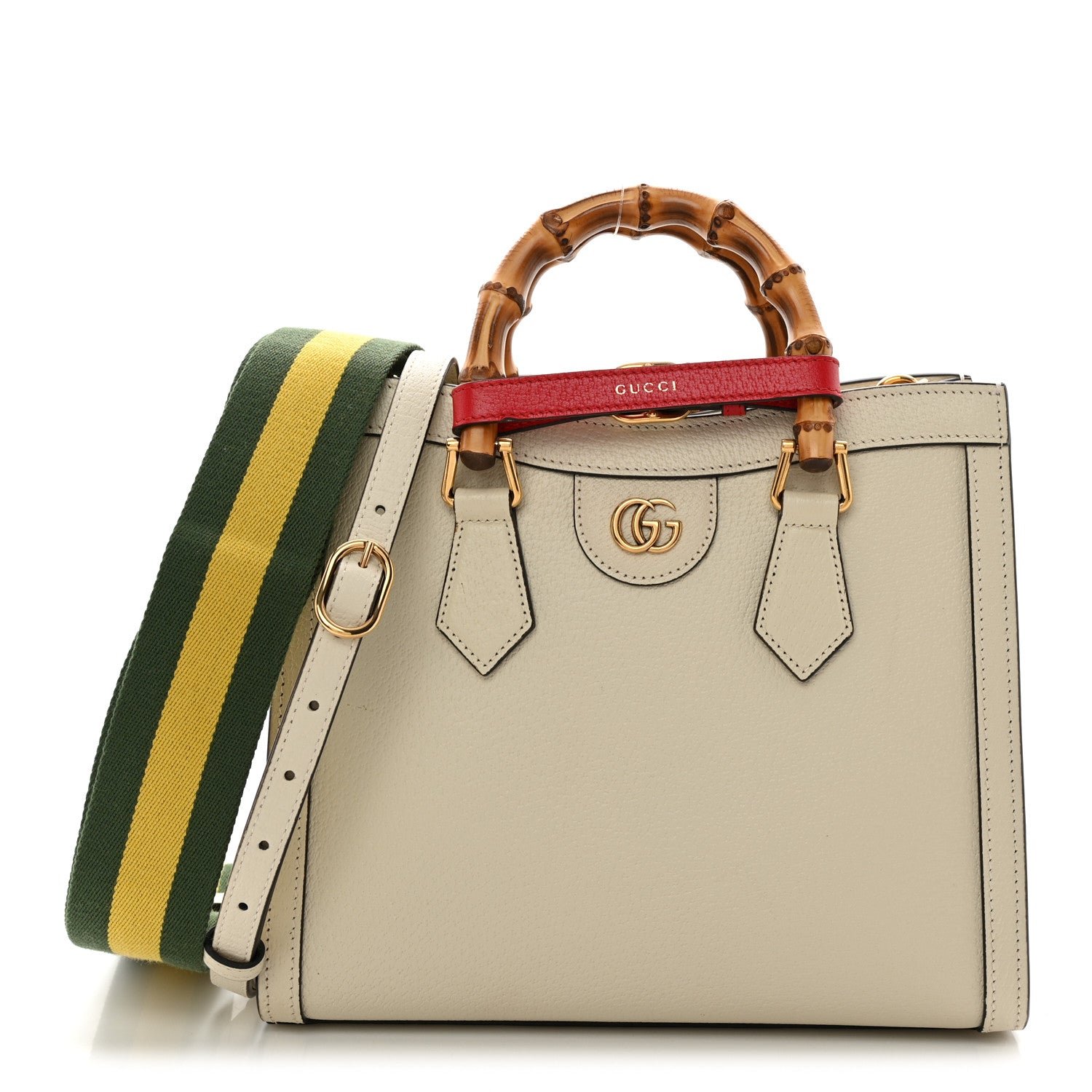 Gucci Textured Dollar Calfskin Web Small Diana Tote Bag Mystic White