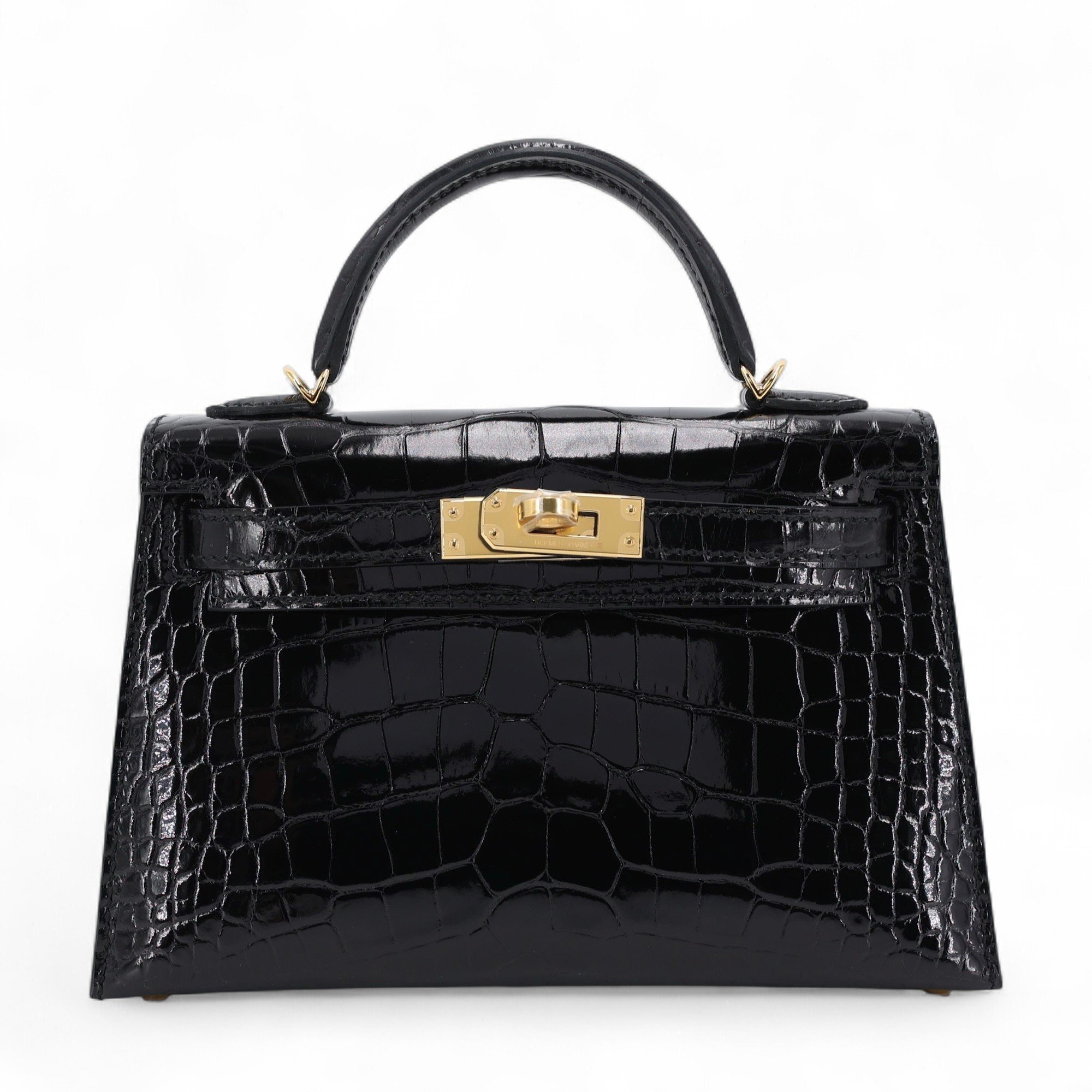 Brand New ( Rank N ) HERMÈS Mini Kelly II Black (89) Shiny Alligator Gold hardware K (2025)