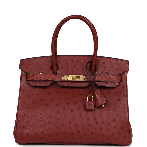 Pre-owned Hermes Birkin 30 Rouge H Ostrich Gold Hardware