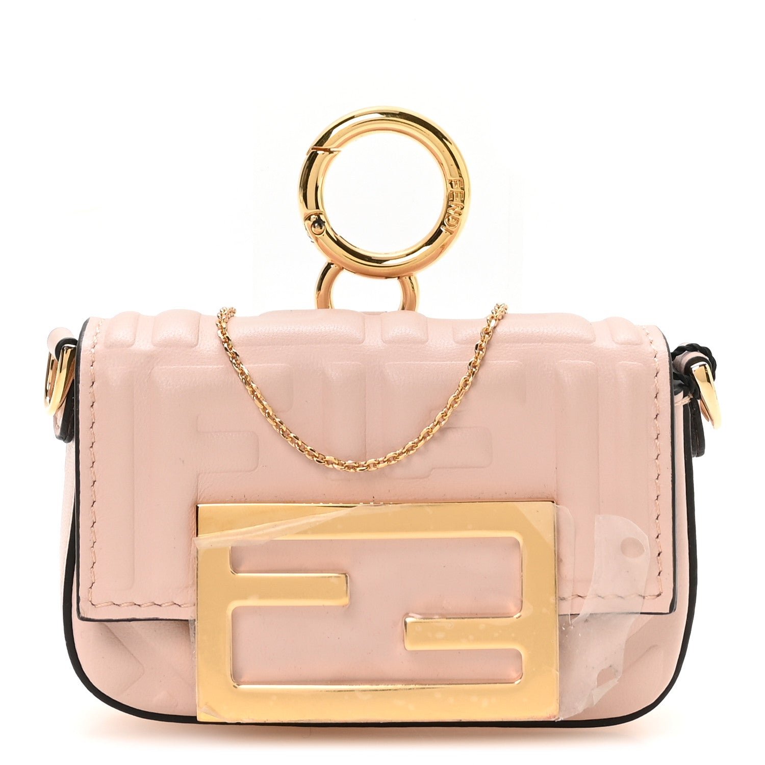 Fendi Nappa Matisse FF Embossed Nano Maxi Buckle Baguette Charm Rosa Quarzo