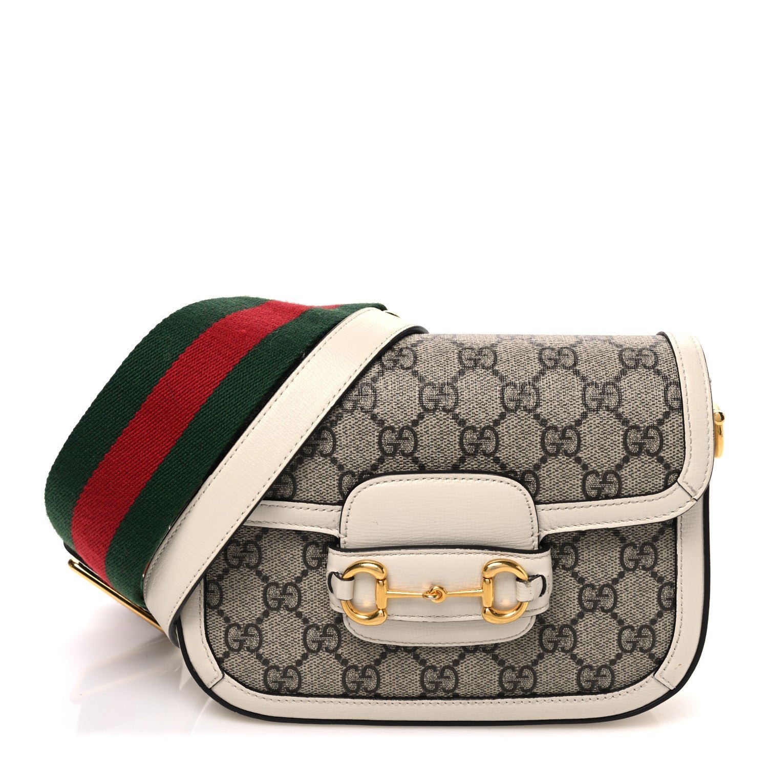 GG Supreme Monogram Web Mini Horsebit 1955 Shoulder Bag Beige Mystic White