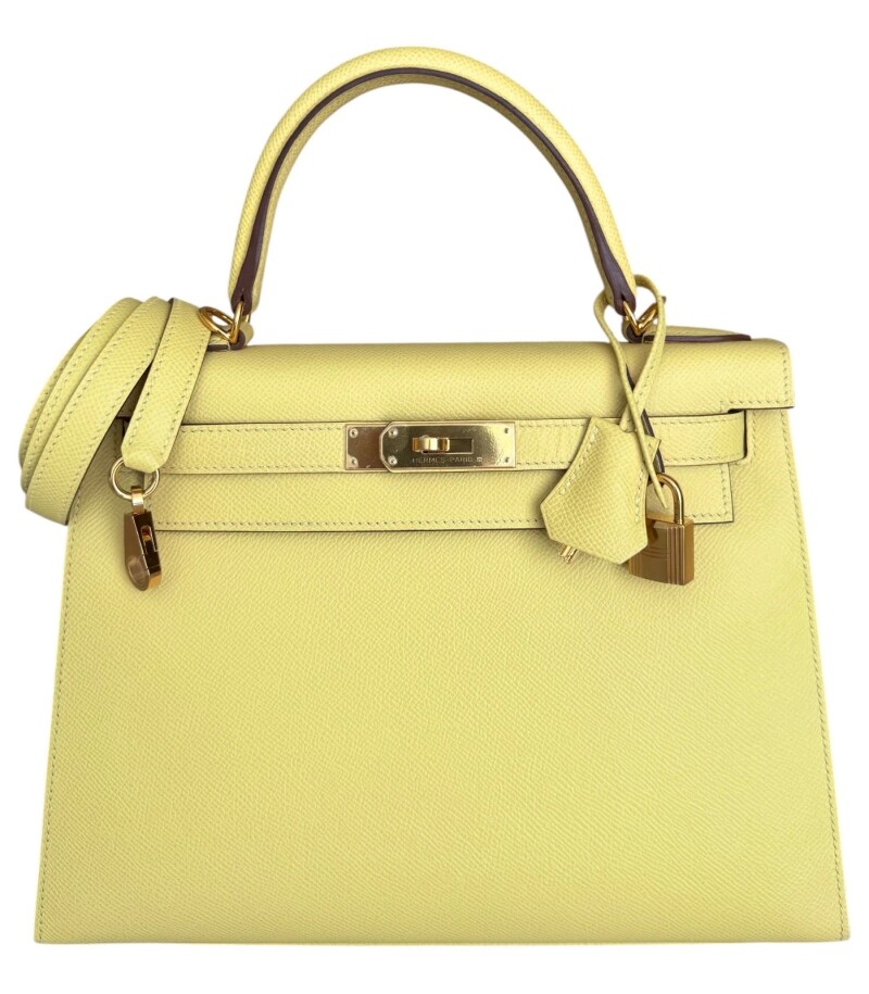 Hermes Jaune Poussin Epsom Sellier Kelly 28 Leather Gold Hardware, 2021