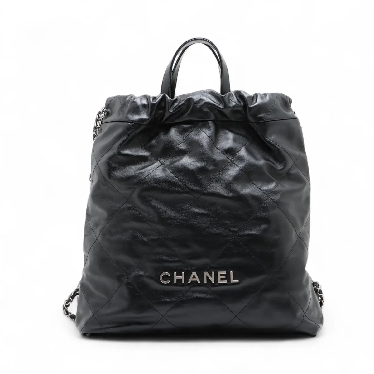 Chanel Chanel 22 Backpack shiny calfskin Chain Backpack Black Silver Metal Fitti