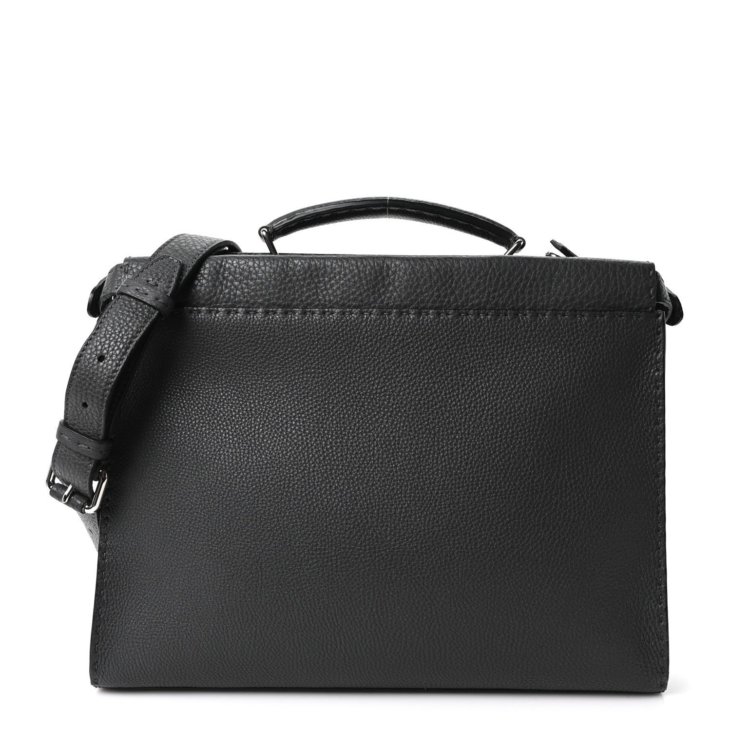 Fendi Cuoio Romano Selleria Bi-Color Large Peekaboo Iconic Fit Satchel Asfalto Lavagna