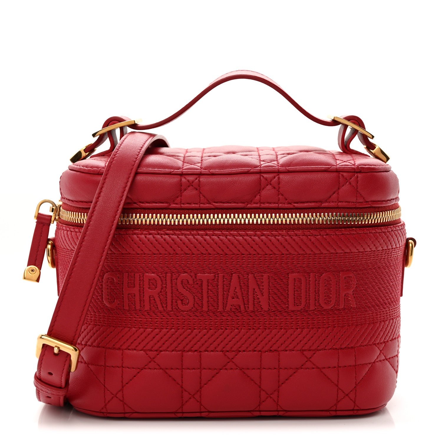 Christian Dior Lambskin Cannage Small Diortravel Vanity Case  Red