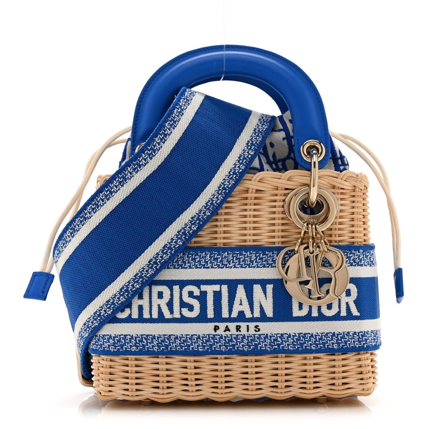 Christian Dior Wicker Oblique Mini Lady Dior Bag Florescent Blue
