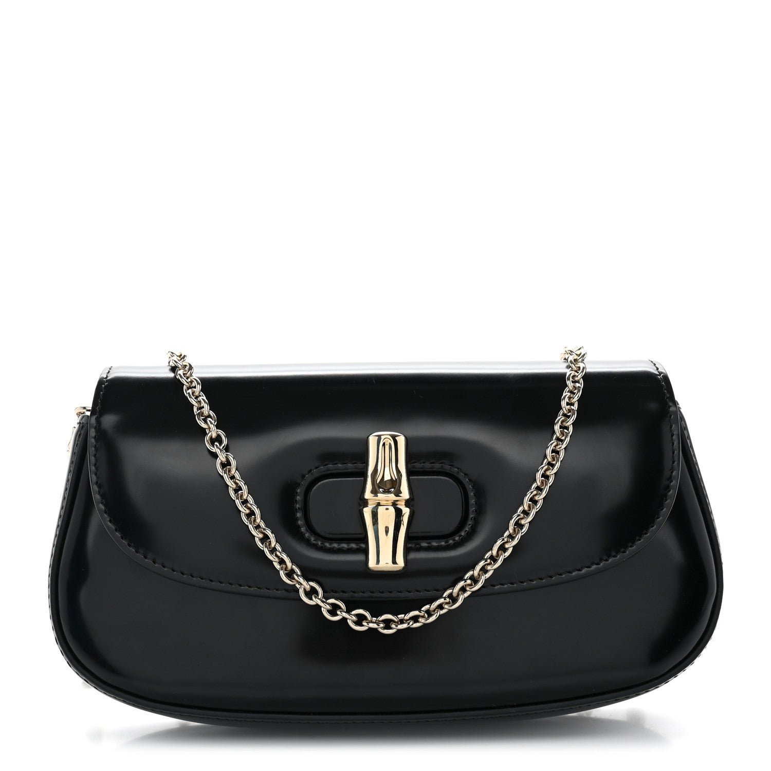 Gucci Shiny Calfskin Small Bamboo Night Bag Black