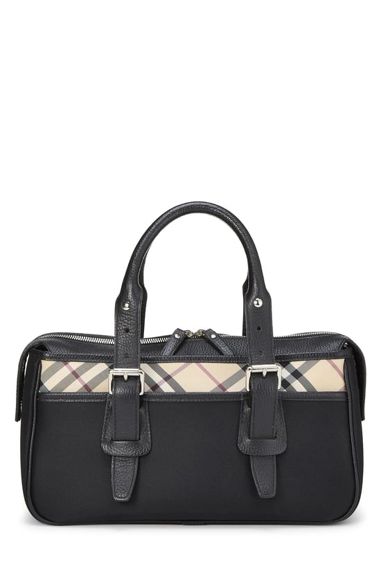 Black Nylon Check Satchel Handbag