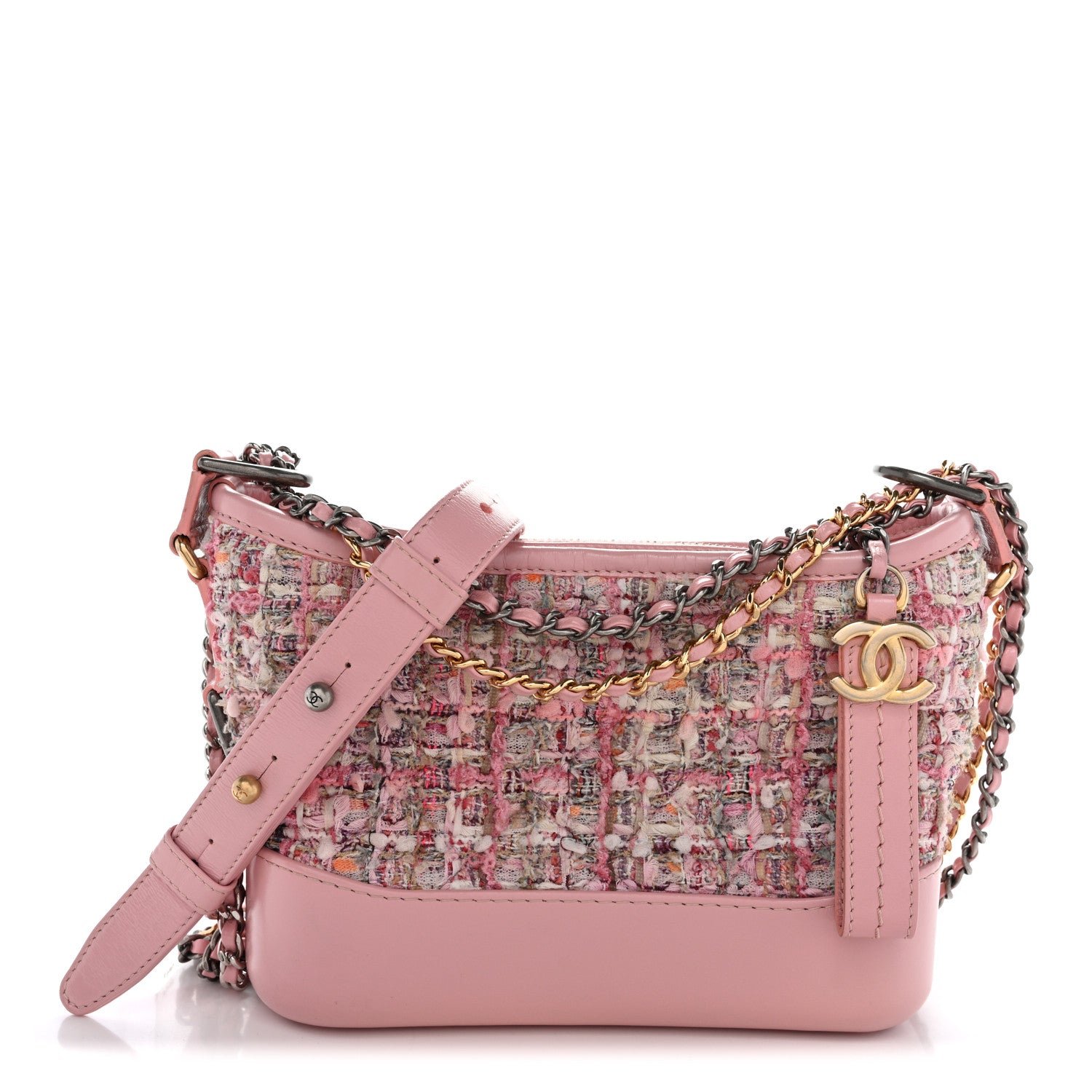 Chanel Tweed Calfskin Small Gabrielle Hobo Light Pink