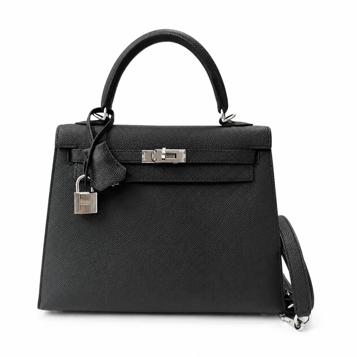 Hermes Hermes Kelly 25, Black Sellier Leather, Palladium Hardware, Stamp X, Preowned in Box MA001