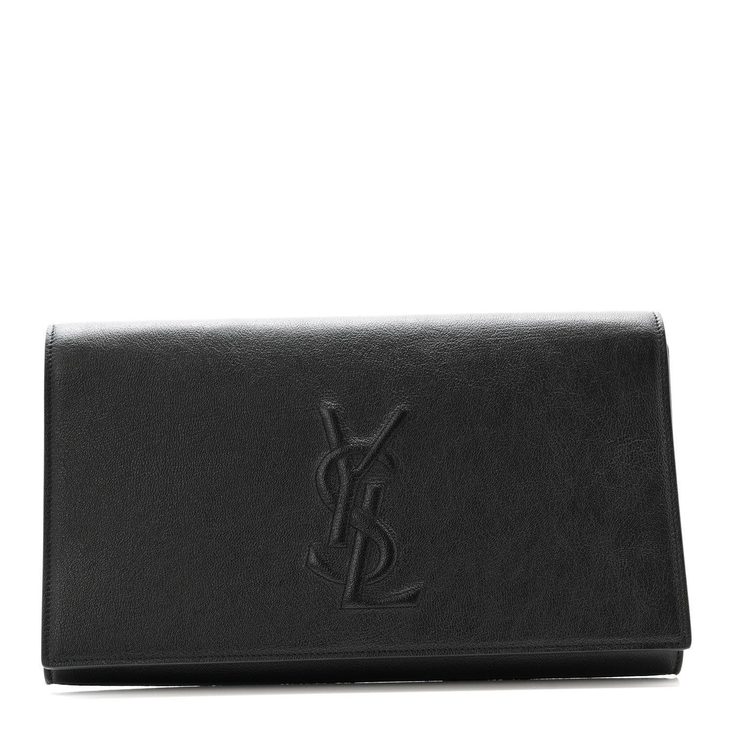 Saint Laurent Calfskin Monogram Large Belle De Jour Clutch Black