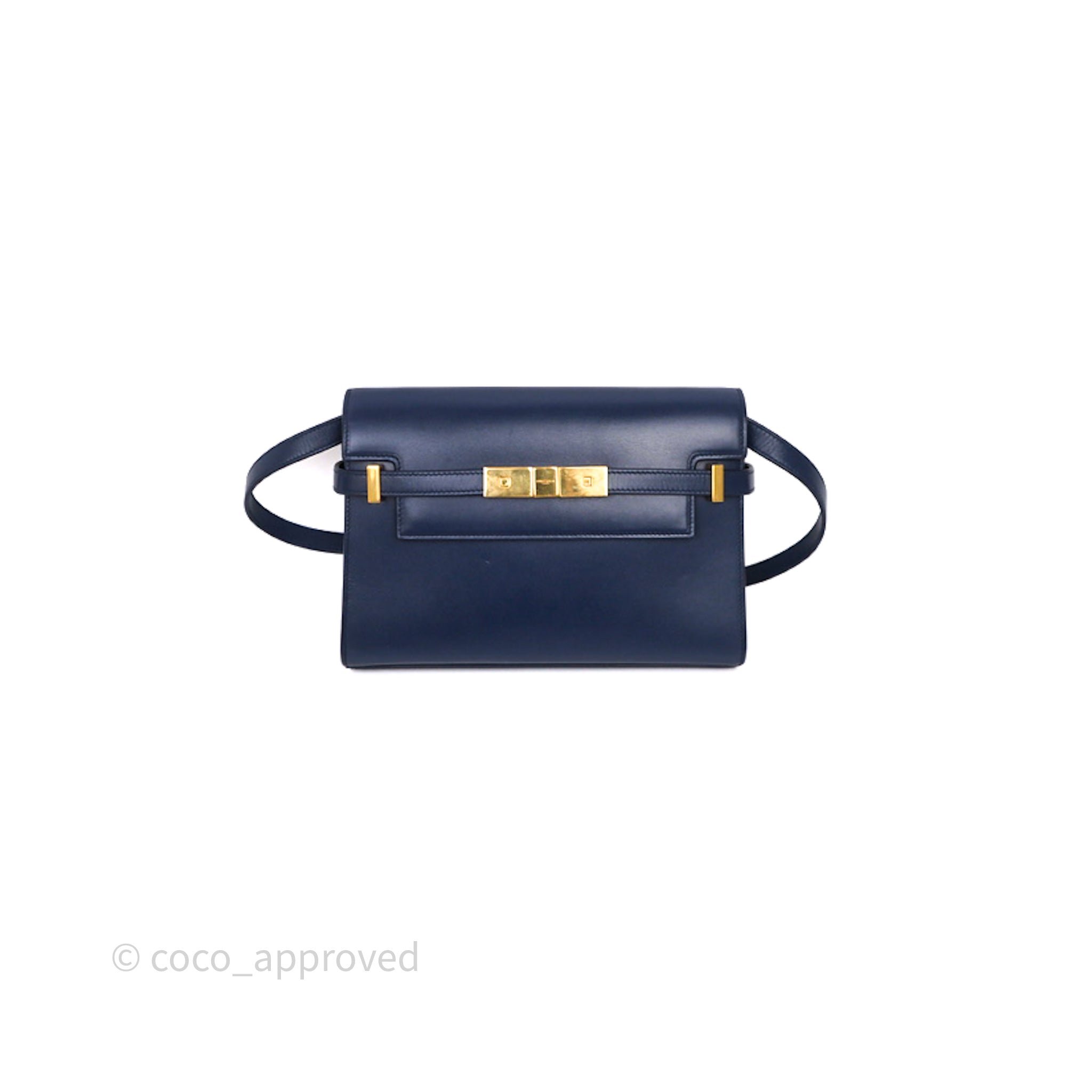 Saint Laurent Manhattan Shoulder Bag Navy Box Calfskin Gold Hardware