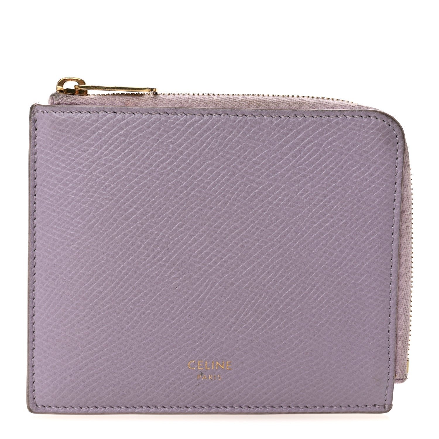 Celine Celine Drummed Calfskin Medium Half Zip Multifunction Wallet Coin Purse Liliac